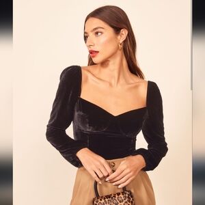 Reformation Black Velvet Mallory Blouse
